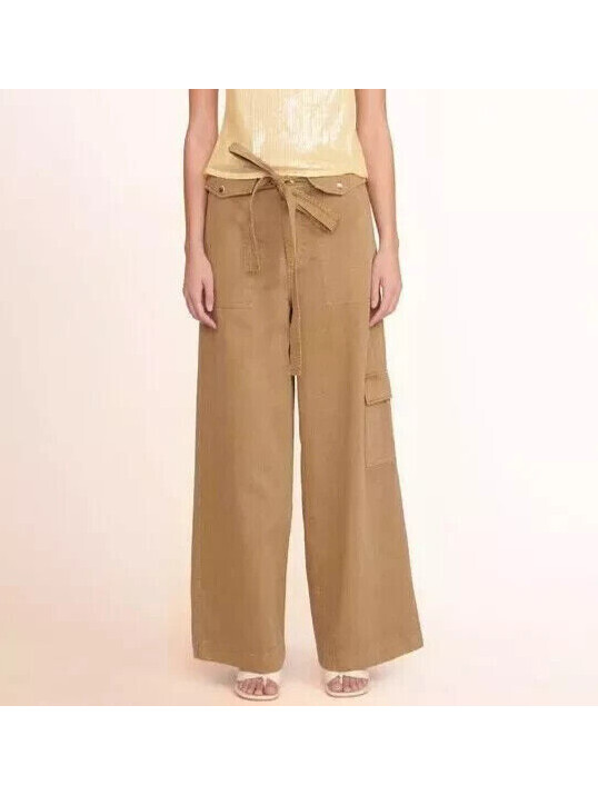 Staud Staud Brayden Wide Leg Pants Tan Beige Belted Cargo 12 Cotton (36x30)
